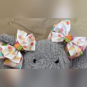 Cute Ice Cream Print Hair Bows - Pastel Pink & Mint